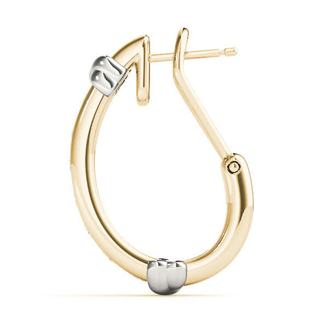 Yellow gold Channel-Set Round Diamond Two-Tone Hoop Earrings with Claw Prong Setting