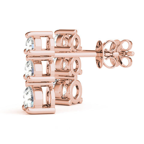Rose gold Three-Stone Round Diamond Prong-Set Drop Earrings
