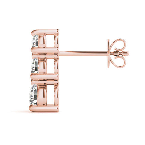 Rose gold Three-Stone Round Diamond Prong-Set Drop Earrings