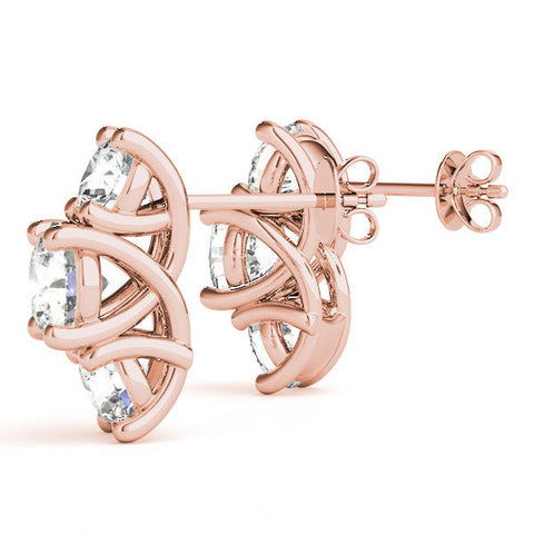 Rose gold Round Diamond Prong Set Three-Stone White Gold Earrings