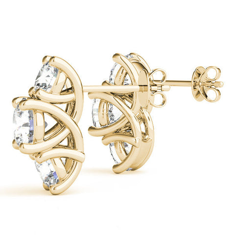 Yellow gold Round Diamond Prong Set Three-Stone White Gold Earrings
