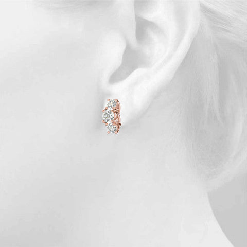 Rose gold Round Diamond Prong Set Three-Stone White Gold Earrings