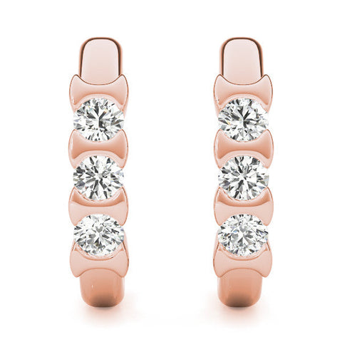 Rose gold Channel Set Round Diamond Hoop Earrings with Claw Prong Setting