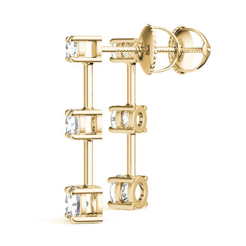 Yellow gold Three-Stone Round Cut Drop Earrings with Prong Setting