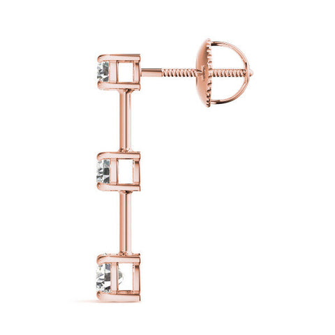 Rose gold Three-Stone Round Cut Drop Earrings with Prong Setting