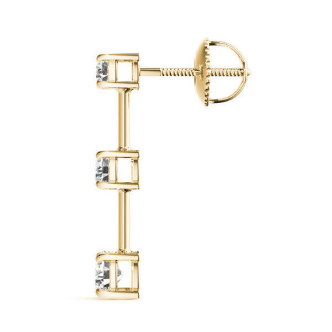 Yellow gold Three-Stone Round Cut Drop Earrings with Prong Setting