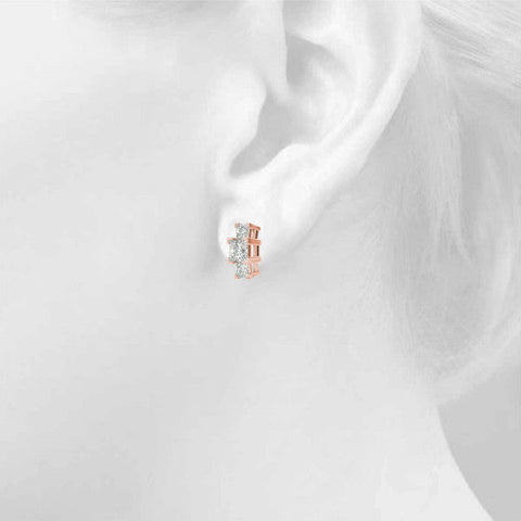 Rose gold Three-Stone Princess Cut Channel Set Earrings with Bar Prong Setting