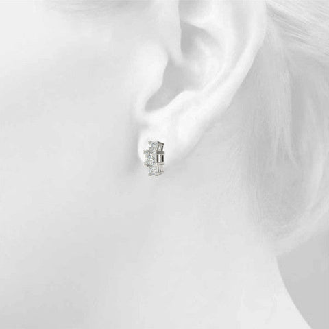 White gold Three-Stone Princess Cut Channel Set Earrings with Bar Prong Setting