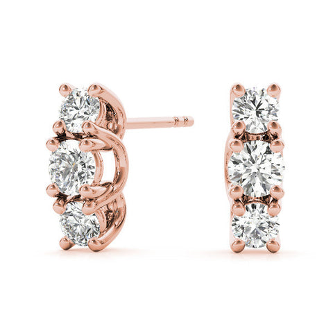 Rose gold Three-Stone Round Diamond Channel Band Prong-Set Earrings