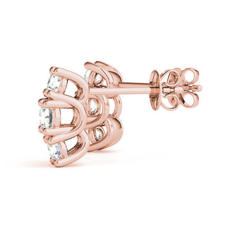 Rose gold Three-Stone Round Diamond Channel Band Prong-Set Earrings