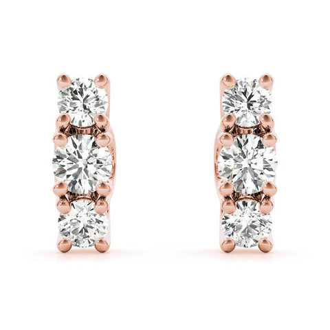 Rose gold Three-Stone Round Diamond Channel Band Prong-Set Earrings