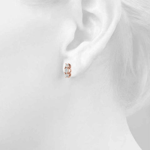 Rose gold Three-Stone Round Diamond Channel Band Prong-Set Earrings