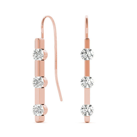 Rose gold Round Diamond Bar Drop Earrings with Bezel Setting