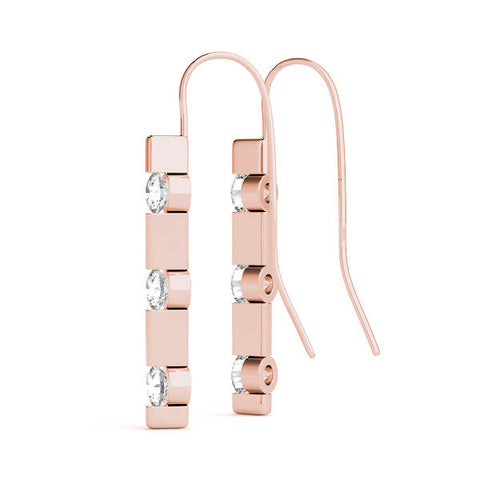 Rose gold Round Diamond Bar Drop Earrings with Bezel Setting