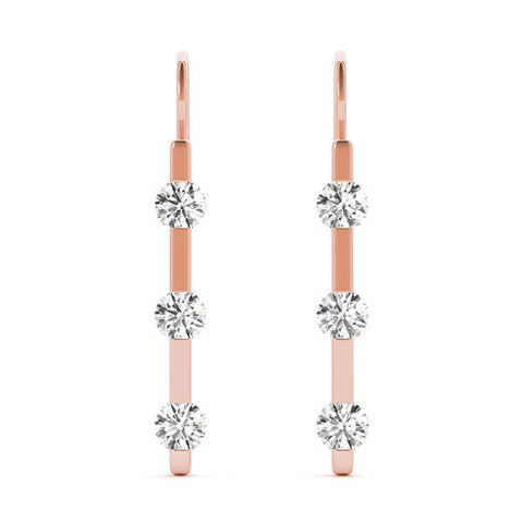 Rose gold Round Diamond Bar Drop Earrings with Bezel Setting
