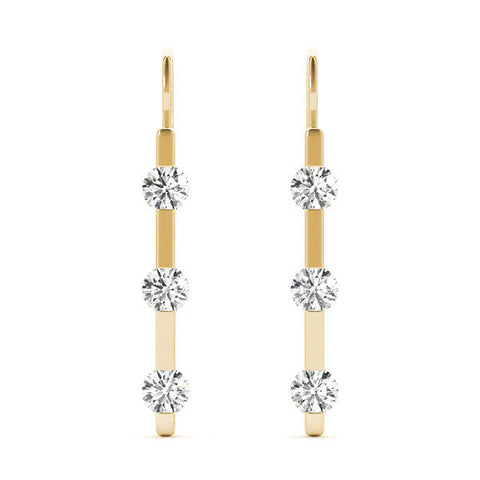 Yellow gold Round Diamond Bar Drop Earrings with Bezel Setting