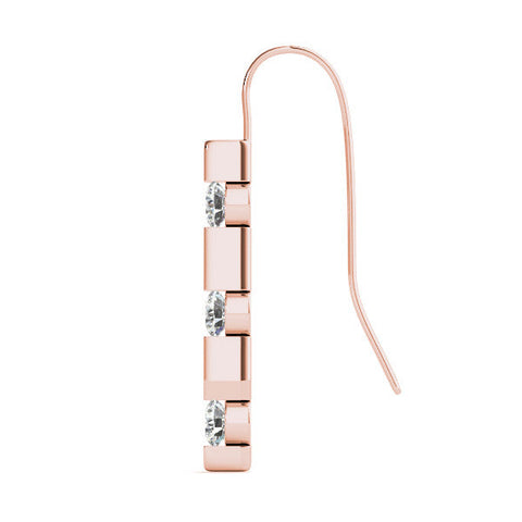 Rose gold Round Diamond Bar Drop Earrings with Bezel Setting