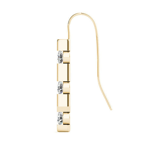 Yellow gold Round Diamond Bar Drop Earrings with Bezel Setting