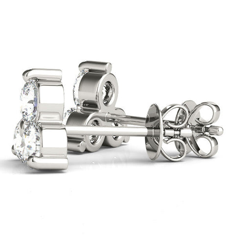 White gold Triangular Cluster Round Diamond Stud Earrings with Prong Setting