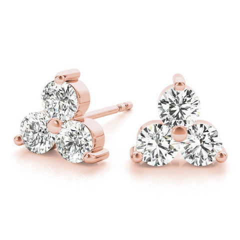 Rose gold Triangular Cluster Round Diamond Stud Earrings with Prong Setting