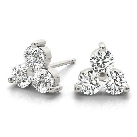 White gold Triangular Cluster Round Diamond Stud Earrings with Prong Setting