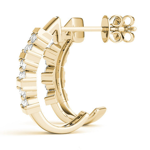 Yellow gold Round Diamond Channel-Set Hoop Earrings with Four-Prong Setting