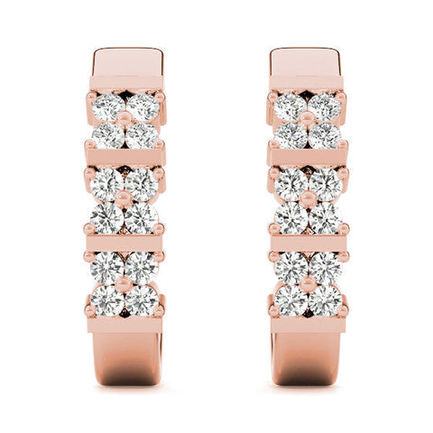 Rose gold Round Diamond Channel-Set Hoop Earrings with Four-Prong Setting