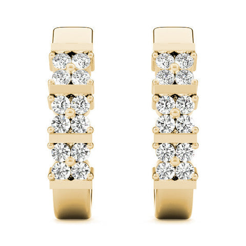 Yellow gold Round Diamond Channel-Set Hoop Earrings with Four-Prong Setting