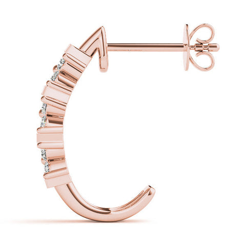 Rose gold Round Diamond Channel-Set Hoop Earrings with Four-Prong Setting