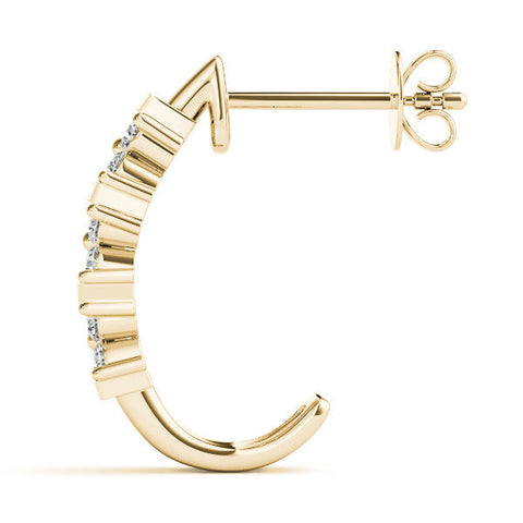 Yellow gold Round Diamond Channel-Set Hoop Earrings with Four-Prong Setting