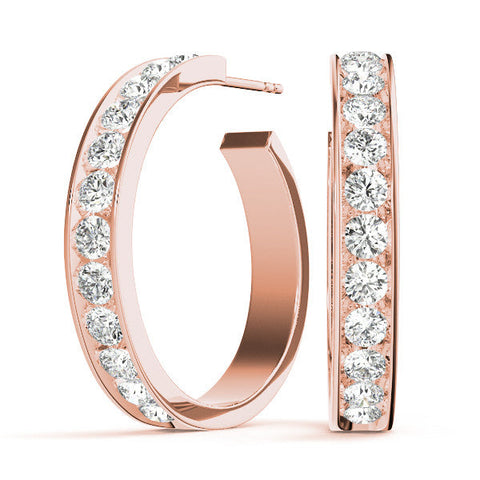 Rose gold Channel Set Round Diamond Hoop Earrings