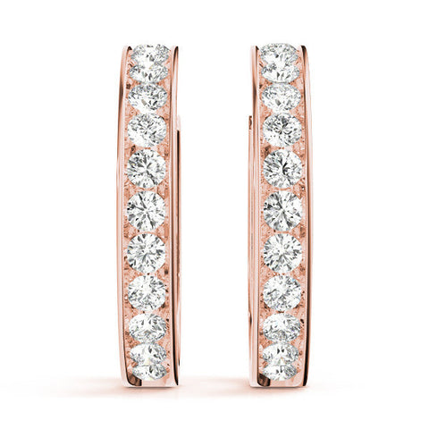 Rose gold Channel Set Round Diamond Hoop Earrings