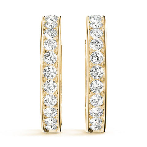 Yellow gold Channel Set Round Diamond Hoop Earrings