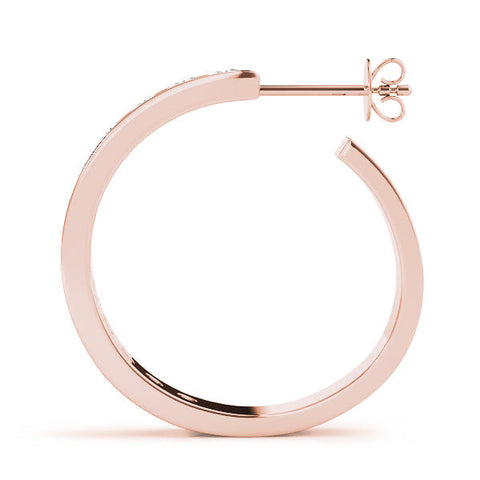 Rose gold Channel Set Round Diamond Hoop Earrings