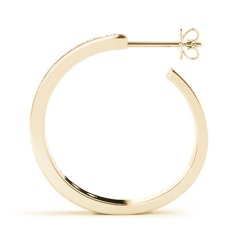 Yellow gold Channel Set Round Diamond Hoop Earrings