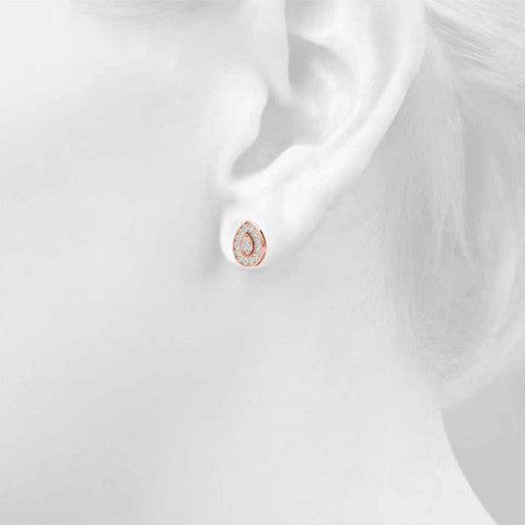 Rose gold Pavé Pear-Shaped Halo Stud Earrings with Milgrain Detailing