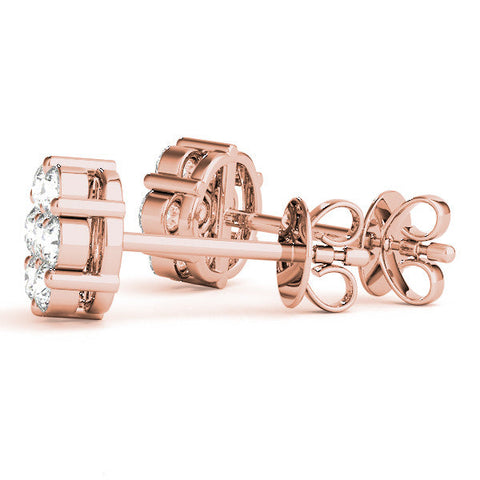 Rose gold Cluster Round Diamond Stud Earrings with Prong Setting