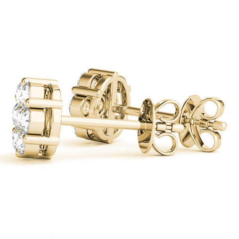 Yellow gold Cluster Round Diamond Stud Earrings with Prong Setting