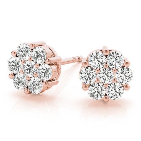 Rose gold Cluster Round Diamond Stud Earrings with Prong Setting