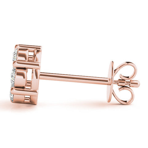 Rose gold Cluster Round Diamond Stud Earrings with Prong Setting