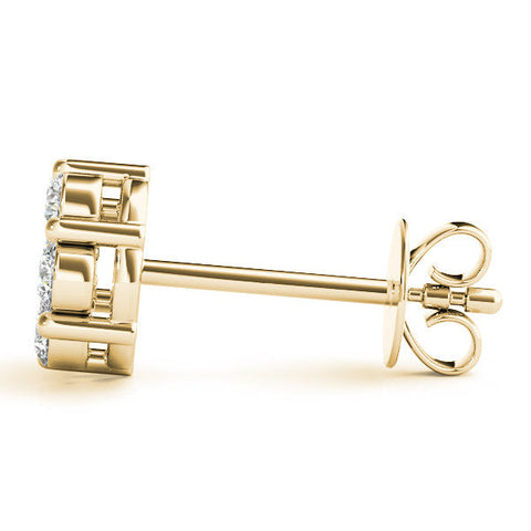 Yellow gold Cluster Round Diamond Stud Earrings with Prong Setting