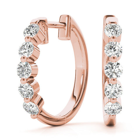 Rose gold Round Diamond Prong-Set Hoop Earrings