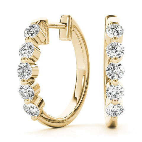 Yellow gold Round Diamond Prong-Set Hoop Earrings