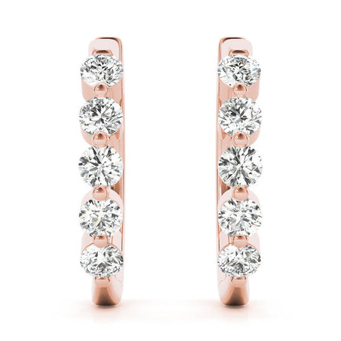 Rose gold Round Diamond Prong-Set Hoop Earrings
