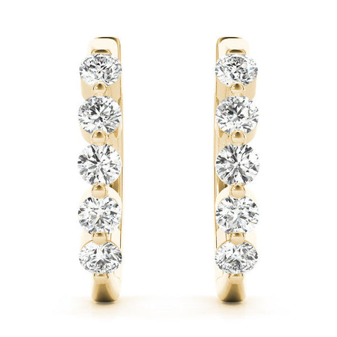 Yellow gold Round Diamond Prong-Set Hoop Earrings