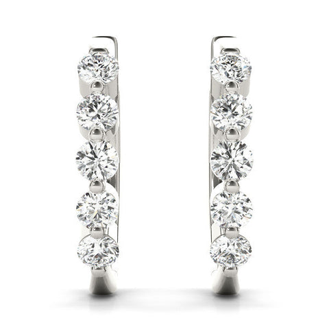 Silver Round Diamond Prong-Set Hoop Earrings