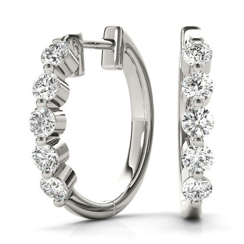 White gold Round Diamond Prong-Set Hoop Earrings