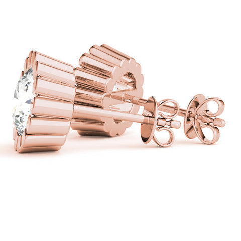 Rose gold Round Diamond Flower Halo Stud Earrings with Petal Prong Setting