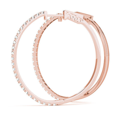 Rose gold Pavé Round Diamond Hoop Earrings with Hinged Snap Closure