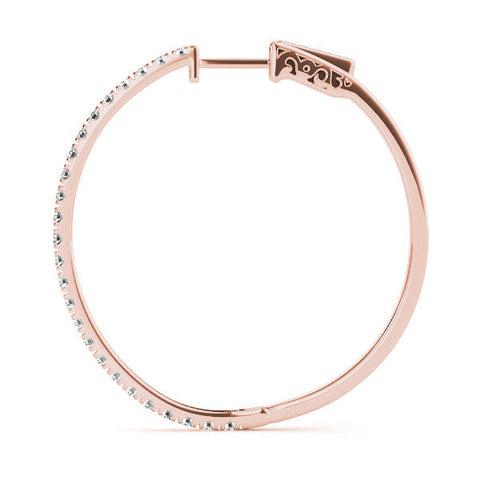 Rose gold Pavé Round Diamond Hoop Earrings with Hinged Snap Closure